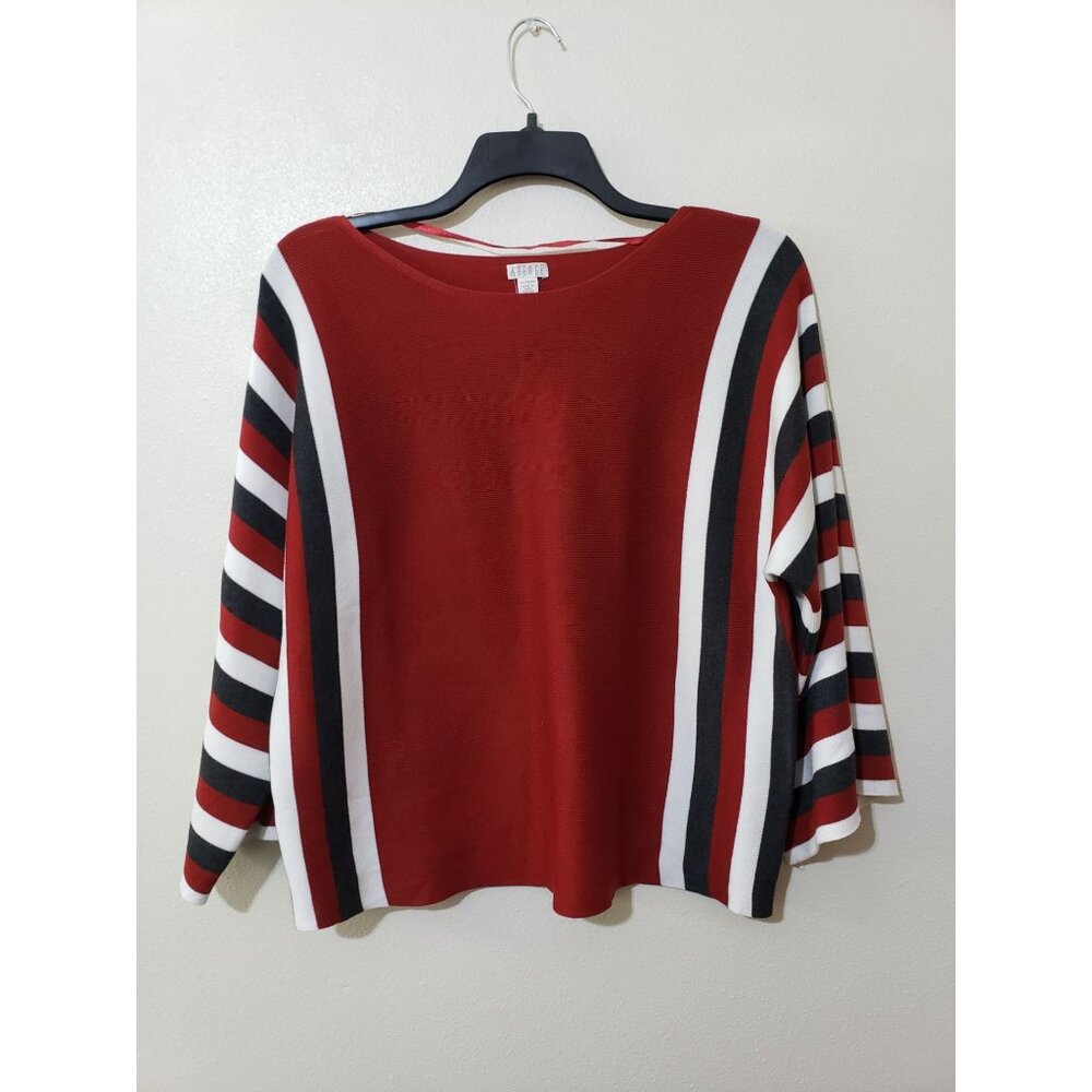 Spense long wide sleeve, multicolor stripe, boat neck sweater, size XL